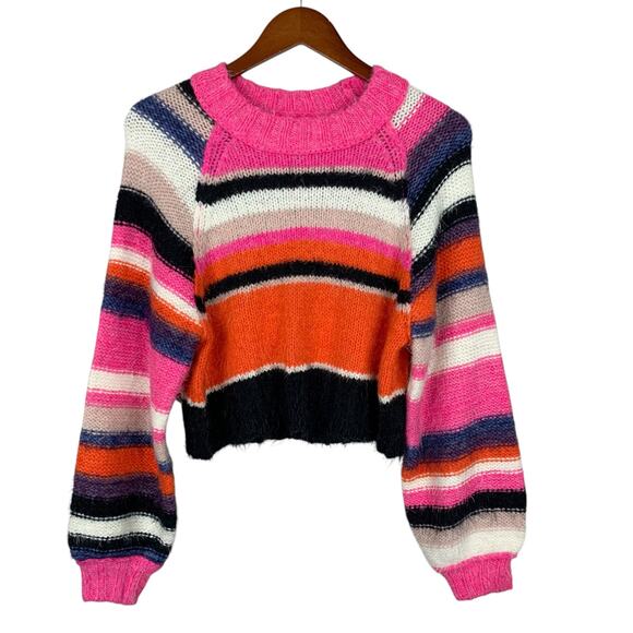 Free People Snowbird Sweater Pink Stripe Boxy Fuzzy Knit Women's XS - Picture 1 of 11